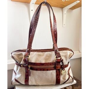 Brahmin Harbor Collection Leather and Natural Canvas Bag